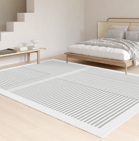 Gray Modern Rugs for Living Room, Geometric Contemporary Rugs for Dining Room, Bedroom Floor Rugs, Soft Modern Rug for Living Room