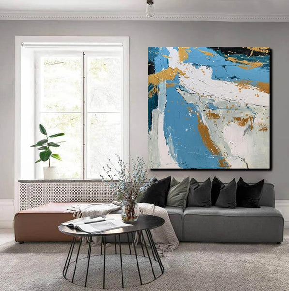 Abstrct Acrylic Paintings, Living Room Acrylic Wall Art Ideas, Blue Modern Abstract Paintings, Heavy Texture Canvas Art, Buy Art Online-ArtWorkCrafts.com