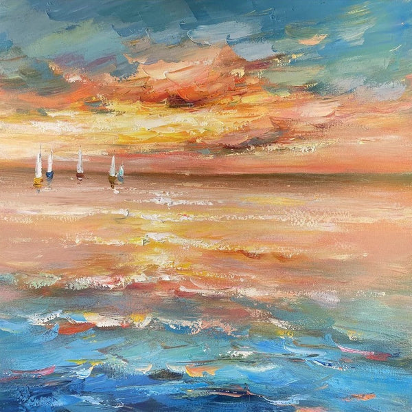 Contemporary Modern Artwork, Abstract Landscape Wall Art for Bedroom, Sail Boat at Sea, Large Modern Canvas Painting, Hand Painted Wall Art Painting-ArtWorkCrafts.com