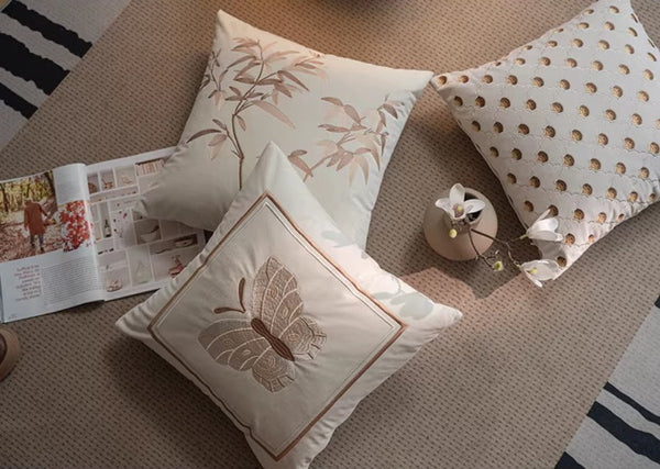 Modern Decorative Pillows for Bedroom, Decorative Pillow Arrangement Ideas for Couch, Embroidered Butterfly Pillow Covers, Large Decorative Throw Pillows for Living Room-ArtWorkCrafts.com