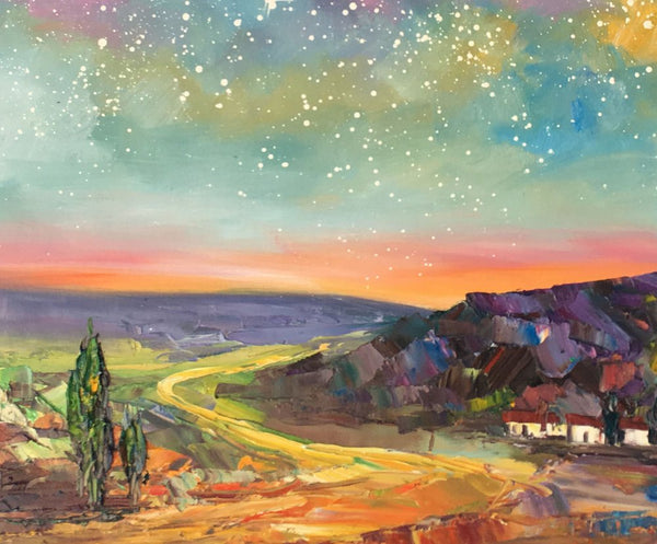 Wall Art for Bedroom Wall Art, Starry Night Sky Painting, Landscape Art, Custom Large Canvas Painting