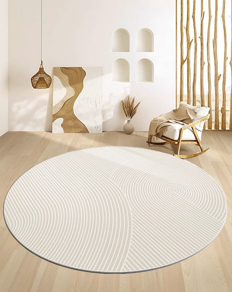 Abstract Contemporary Round Rugs for Dining Room, Soft Modern Rugs for Dining Room, Geometric Modern Rug Ideas for Living Room, Circular Modern Rugs for Bathroom-ArtWorkCrafts.com