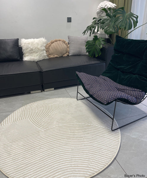 Soft Modern Rugs for Dining Room, Abstract Contemporary Round Rugs for Dining Room, Geometric Modern Rug Ideas for Living Room, Circular Modern Rugs for Bathroom-ArtWorkCrafts.com