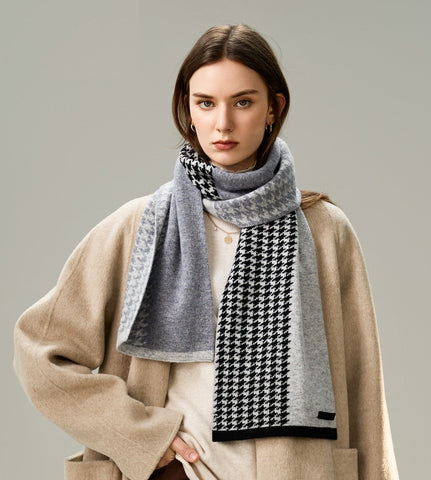 Casual Scarf for Women, Cold Weather Scarf, Fashion Designer Scarf, Modern Wool Scarf for Women, Black Grey Winter Scarf, Soft Cashmere Scarf for Women-ArtWorkCrafts.com