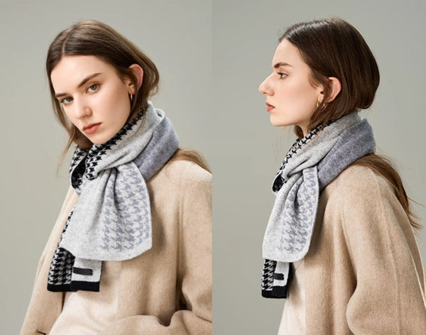 Casual Scarf for Women, Cold Weather Scarf, Fashion Designer Scarf, Modern Wool Scarf for Women, Black Grey Winter Scarf, Soft Cashmere Scarf for Women-ArtWorkCrafts.com