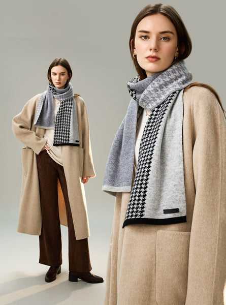 Casual Scarf for Women, Cold Weather Scarf, Fashion Designer Scarf, Modern Wool Scarf for Women, Black Grey Winter Scarf, Soft Cashmere Scarf for Women-ArtWorkCrafts.com