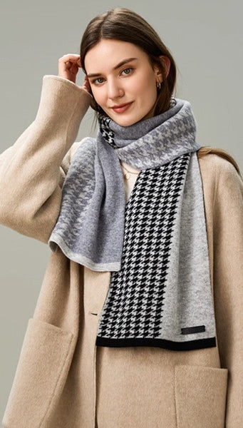 Casual Scarf for Women, Cold Weather Scarf, Fashion Designer Scarf, Modern Wool Scarf for Women, Black Grey Winter Scarf, Soft Cashmere Scarf for Women-ArtWorkCrafts.com