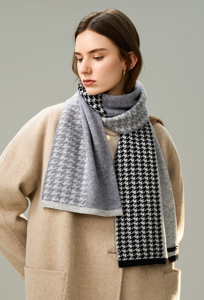 Casual Scarf for Women, Cold Weather Scarf, Fashion Designer Scarf, Modern Wool Scarf for Women, Black Grey Winter Scarf, Soft Cashmere Scarf for Women-ArtWorkCrafts.com