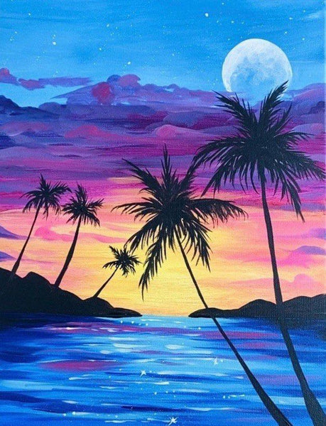 Small Canvas Art on Canvas, Small Seashore Beach Palm Tree Painting, Simple Acrylic Paintings, Simple Landscape Artwork, Easy Painting Ideas on Canvas-ArtWorkCrafts.com