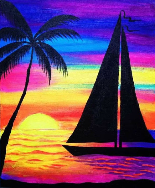 Small Sail Boat Sunset Painting, Simple Landscape Artwork, Easy Hand Paitned Canvas Art on Canvas, Easy Painting Ideas on Canvas, Simple Acrylic Painting Ideas-ArtWorkCrafts.com