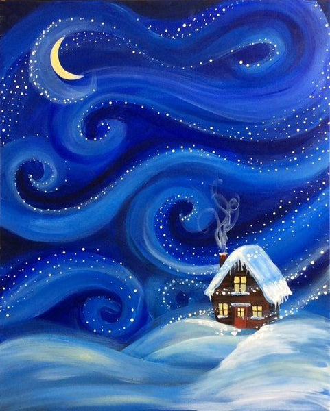 Simple Small Winter House Painting, Simple Landscape Art on Canvas, Small Canvas Artwork, Simple Acrylic Paintings, Easy Painting Ideas on Canvas-ArtWorkCrafts.com