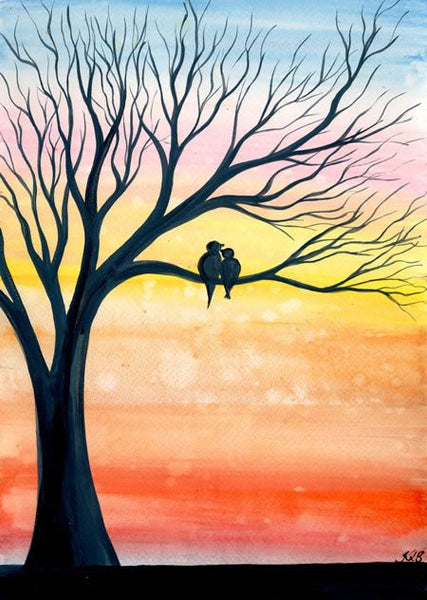 Small Love Birds Painting, Easy Hand Paitned Canvas Art on Canvas, Simple Acrylic Paintings, Easy Painting Ideas on Canvas, Simple Landscape Artwork-ArtWorkCrafts.com