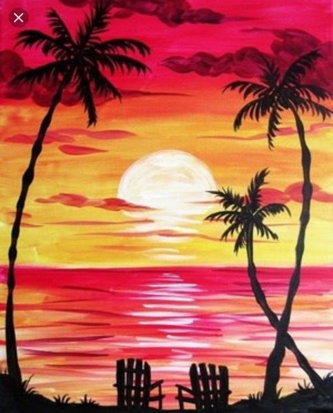 Small Seashore Beach Palm Tree Painting, Small Canvas Art on Canvas, Simple Landscape Artwork, Easy Painting Ideas on Canvas, Simple Acrylic Paintings