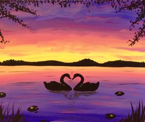 Small Swan Lake Painting, Simple Landscape Artwork, Easy Painting Ideas on Canvas, Simple Acrylic Paintings, Small Acrylic Painting on Canvas-ArtWorkCrafts.com