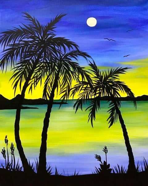 Simple Landscape Artwork, Easy Painting Ideas on Canvas, Small Seashore Beach Palm Tree Painting, Small Acrylic Painting on Canvas, Simple Acrylic Paintings