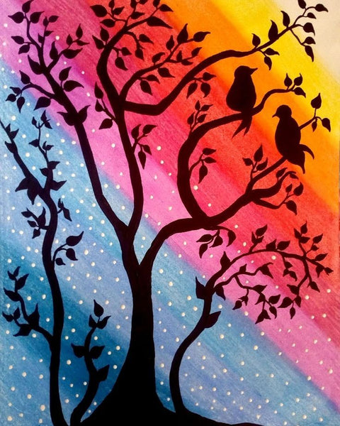 Simple Landscape Artwork, Small Singing Birds Painting, Easy Painting Ideas on Canvas, Easy Hand Paitned Canvas Art on Canvas, Simple Acrylic Paintings