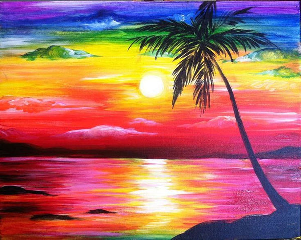 Small Seashore Beach Palm Tree Painting, Simple Landscape Artwork, Easy Painting Ideas on Canvas, Simple Acrylic Paintings, Small Canvas Art on Canvas-ArtWorkCrafts.com