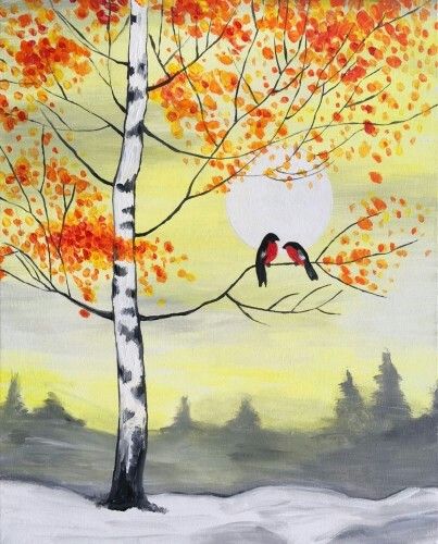 Simple Landscape Artwork, Easy Hand Paitned Canvas Art on Canvas, Simple Acrylic Paintings, Small Singing Bird Painting, Easy Painting Ideas on Canvas
