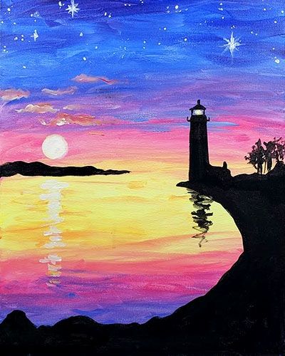 Small Seashore Lighthouse Landscape Painting, Small Canvas Artwork, Simple Landscape Art on Canvas, Simple Acrylic Paintings, Easy Painting Ideas on Canvas