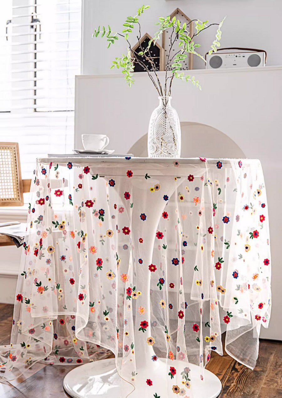 Extra Large Rectangular Tablecloth for Oval Table, Spring Flower Lace Tablecloths, Lace Embroidered Table Covers, Rectangular Table Covers for Coffee Table-ArtWorkCrafts.com