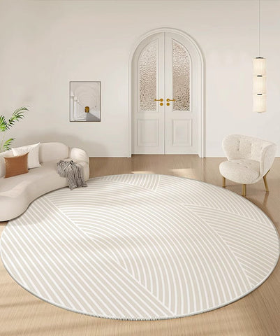 Abstract Modern Area Rugs for Bedroom, Geometric Round Rugs for Dining Room, Circular Modern Rugs under Chairs, Contemporary Modern Rug for Living Room-ArtWorkCrafts.com