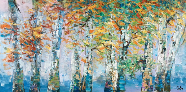 Birch Tree Paintings, Landscape Wall Art Paintings, Custom Canvas Painting for Bedroom, Original Canvas Painting