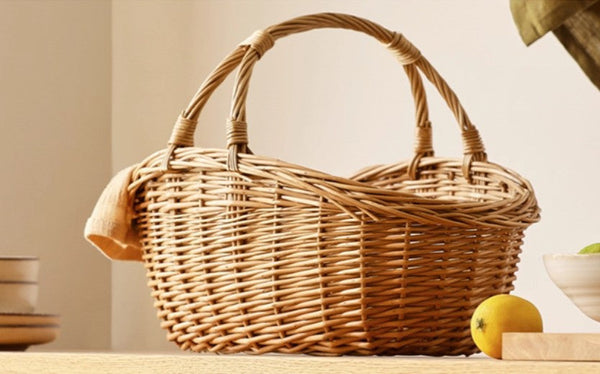 Large Kitchen Storage Baskets, Picnic Storage Basket with Handle, Hand-woven Wicker Storage Basket, Willow Weaving Baskets for Vegetable, Natural Fruit Basket-ArtWorkCrafts.com