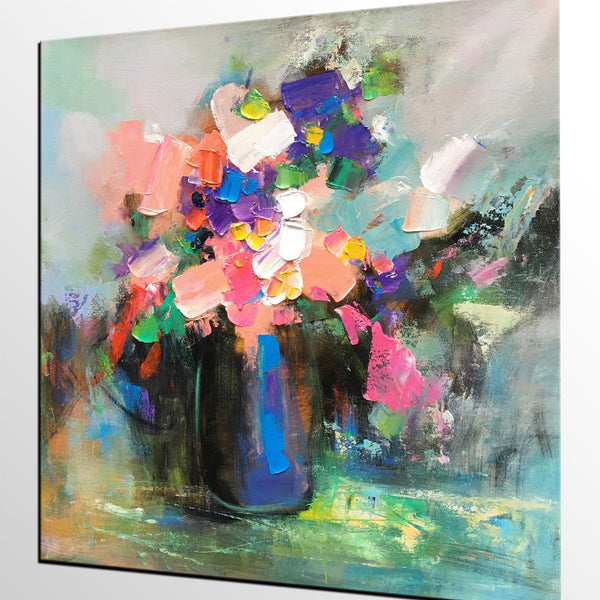 Living Room Wall Art, Flower Still Life Painting, Original Wall Art, Floral Painting, Custom Large Artwork-ArtWorkCrafts.com