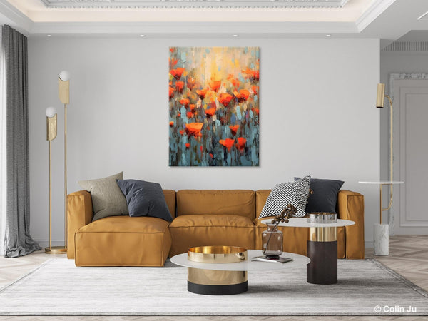 Flower Abstract Painting, Heavy Texture Wall Art, Acrylic Painting on Canvas, Canvas Painting Ideas for Dining Room, Original Abstract Art-ArtWorkCrafts.com