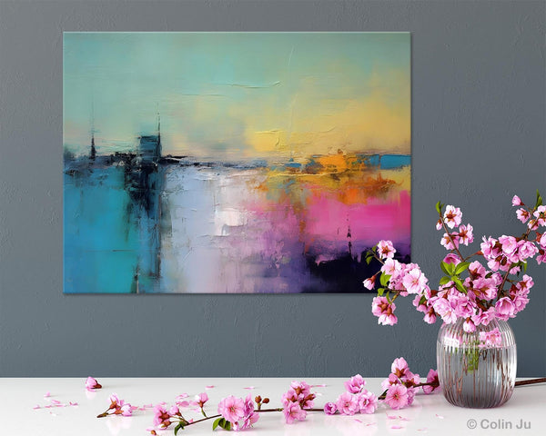 Hand Painted Original Canvas Wall Art, Abstract Landscape Paintings for Bedroom, Modern Landscape Artwork, Contemporary Acrylic Paintings-ArtWorkCrafts.com