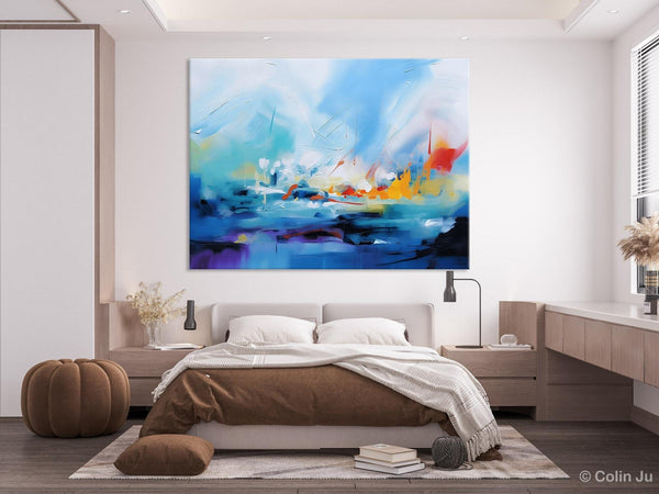 Hand Painted Canvas Art, Blue Original Wall Art Painting for Bedroom, Extra Large Modern Canvas Paintings, Acrylic Paintings on Canvas-ArtWorkCrafts.com
