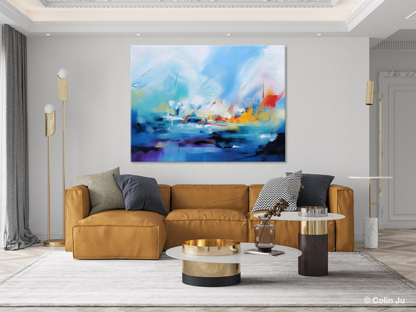 Hand Painted Canvas Art, Blue Original Wall Art Painting for Bedroom, Extra Large Modern Canvas Paintings, Acrylic Paintings on Canvas-ArtWorkCrafts.com