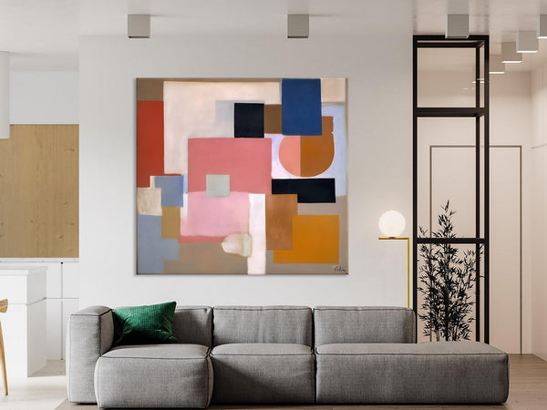 Geometric Abstract Art, Original Abstract Wall Art, Contemporary Acrylic Paintings, Hand Painted Canvas Art, Large Abstract Art for Bedroom-ArtWorkCrafts.com