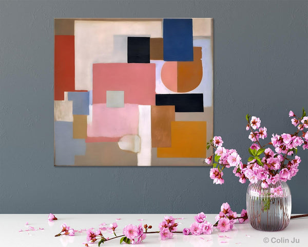Geometric Abstract Art, Original Abstract Wall Art, Contemporary Acrylic Paintings, Hand Painted Canvas Art, Large Abstract Art for Bedroom-ArtWorkCrafts.com