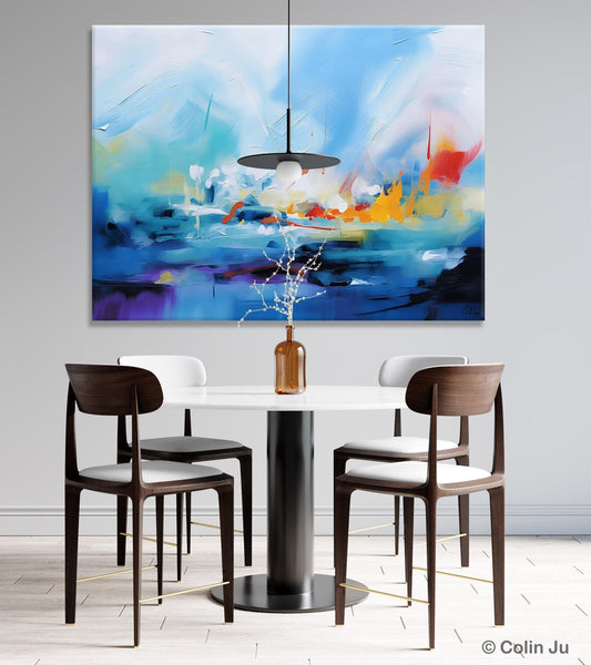 Hand Painted Canvas Art, Blue Original Wall Art Painting for Bedroom, Extra Large Modern Canvas Paintings, Acrylic Paintings on Canvas-ArtWorkCrafts.com