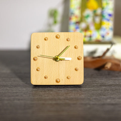 Handcrafted Beechwood Desk Clock with Ceramic Bead Markers - Unique Artisanal Home Decor Piece - Eco-Friendly Design, Perfect Gift Option-ArtWorkCrafts.com