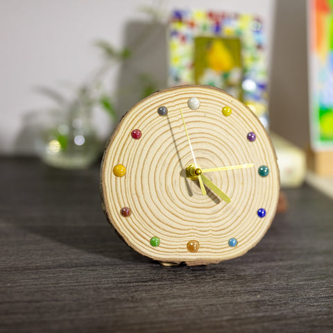 Handcrafted Pine Wood Table Clock with Colorful Ceramic Beads - Unique Home Decor Piece - Silent, Elegant Gift Option - One of A Kind-ArtWorkCrafts.com