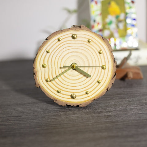 Eco-Friendly Wooden Desk Clock - Handmade Pine Wood with Magnetic Support - Unique Handcrafted Table Clock - Artisan Design Silent Movement-ArtWorkCrafts.com