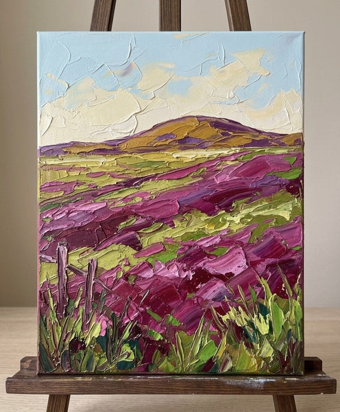 Small Landscape Art, Wind Brushing the Purple Meadow, Small Canvas Artwork for Sale, Original Canvas Paintings, Heavy Texture Paintings on Canvas