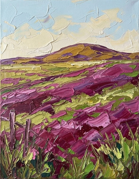 Small Landscape Art, Wind Brushing the Purple Meadow, Small Canvas Artwork for Sale, Original Canvas Paintings, Heavy Texture Paintings on Canvas