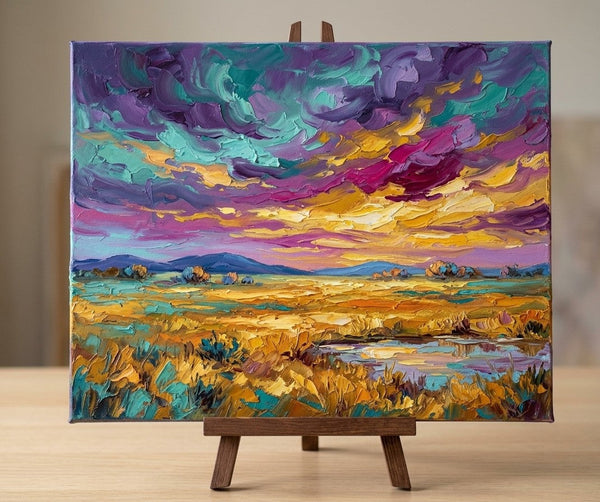 Colorful Clouds Over the Wilderness, Original Landscape Paintings, Buy Small Paintings Online, Hand Painted Canvas Art, Original Oil Paintings for Sale, Impasto Paintings