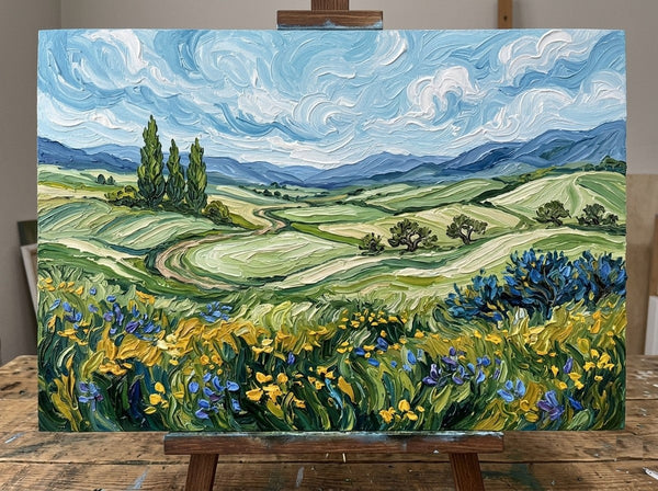 Blossoms Along the Winding Path, Original Oil Paintings for Sale, Original Landscape Paintings, Buy Small Paintings Online, Hand Painted Canvas Art