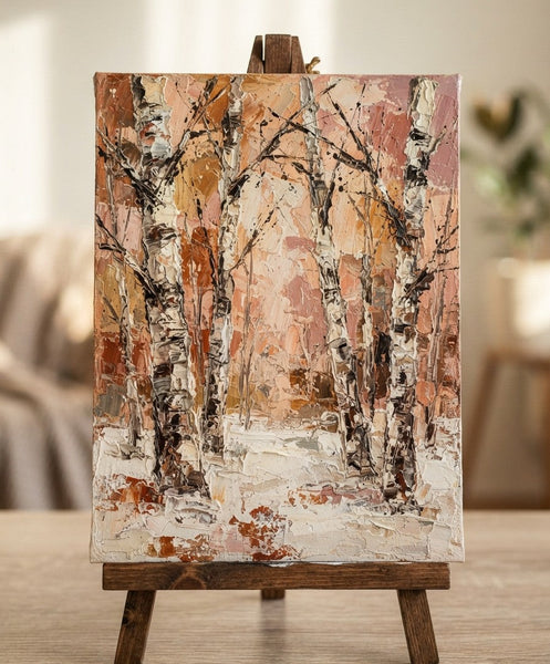 Original Landscape Paintings, Winter Birch Tree Painting, Small Canvas Wall Art Paintings, Original Artwork for Sale, Hand Painted Canvas Art, Impasto Heavy Texture Art