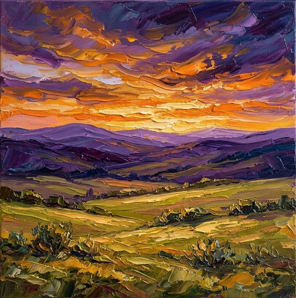 Original Oil Painting for Sale, Sunset Over the Wild Valley, Hand Painted Canvas Art, Heavy Texture Paintings, Original Landscape Paintings, Miniature Art on Canvas