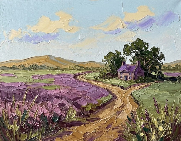 Heavy Texture Paintings on Canvas, Purple Countryside Dwelling, Impasto Painting, Small Canvas Artwork for Sale, Original Canvas Paintings, Buy Paintings Online