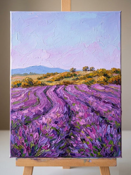 Small Canvas Artwork for Sale, Lavender Waves Under the Pastel Sky, Original Landscape Paintings, Original Oil Paintings, Heavy Texture Paintings, Hand Painted Canvas Art