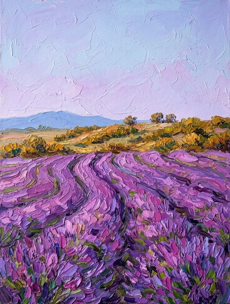 Small Canvas Artwork for Sale, Lavender Waves Under the Pastel Sky, Original Landscape Paintings, Original Oil Paintings, Heavy Texture Paintings, Hand Painted Canvas Art