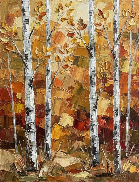 Hand Painted Canvas Art, Autumn Birch Tree Painting, Original Landscape Paintings, Small Canvas Wall Art Paintings, Impasto Palette Knife Art