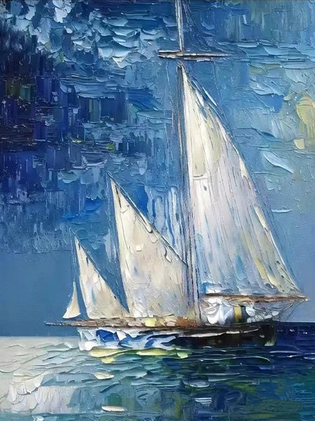 Modern Acrylic Canvas Painting, Simple Painting Ideas for Dining Room, Acrylic Painting on Canvas, Oversized Canvas Painting for Sale, Sail Boat Paintings