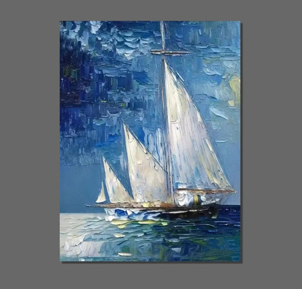 Modern Acrylic Canvas Painting, Simple Painting Ideas for Dining Room, Acrylic Painting on Canvas, Oversized Canvas Painting for Sale, Sail Boat Paintings